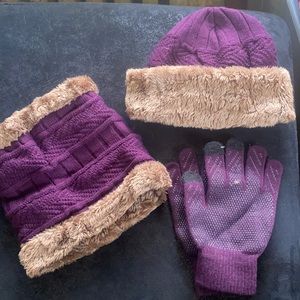 Winter knit hat scarf and gloves , ones size fits all